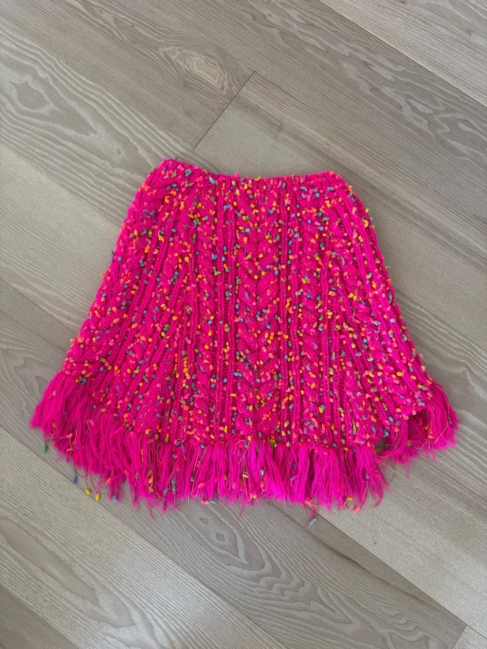 Peace Cake Girls L/XL 12-14 Pink Knit Fringe Shawl